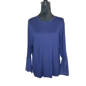 J. McLaughlin Long Bell‎ Sleeve Scoop Neck Knit Top Blue Preppy Size XL